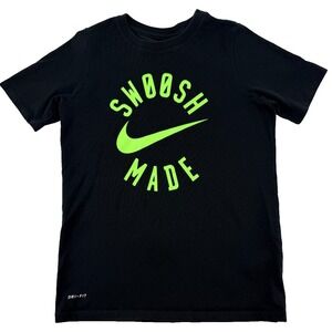 Nike Dri‎ Fit T Shirt Youth M Black Swoosh Made Graphic Athletic Tee